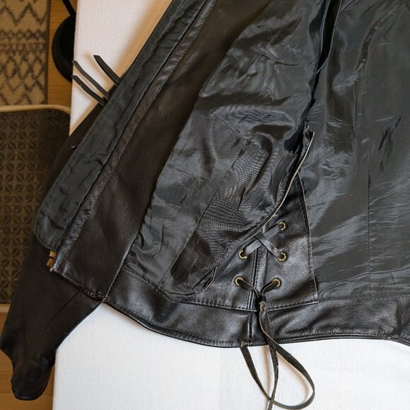 Vtg. 90s Leather Moto Jacket by PROTECH LEATHER APPAREL Made in USA - Picture 5 of 16
